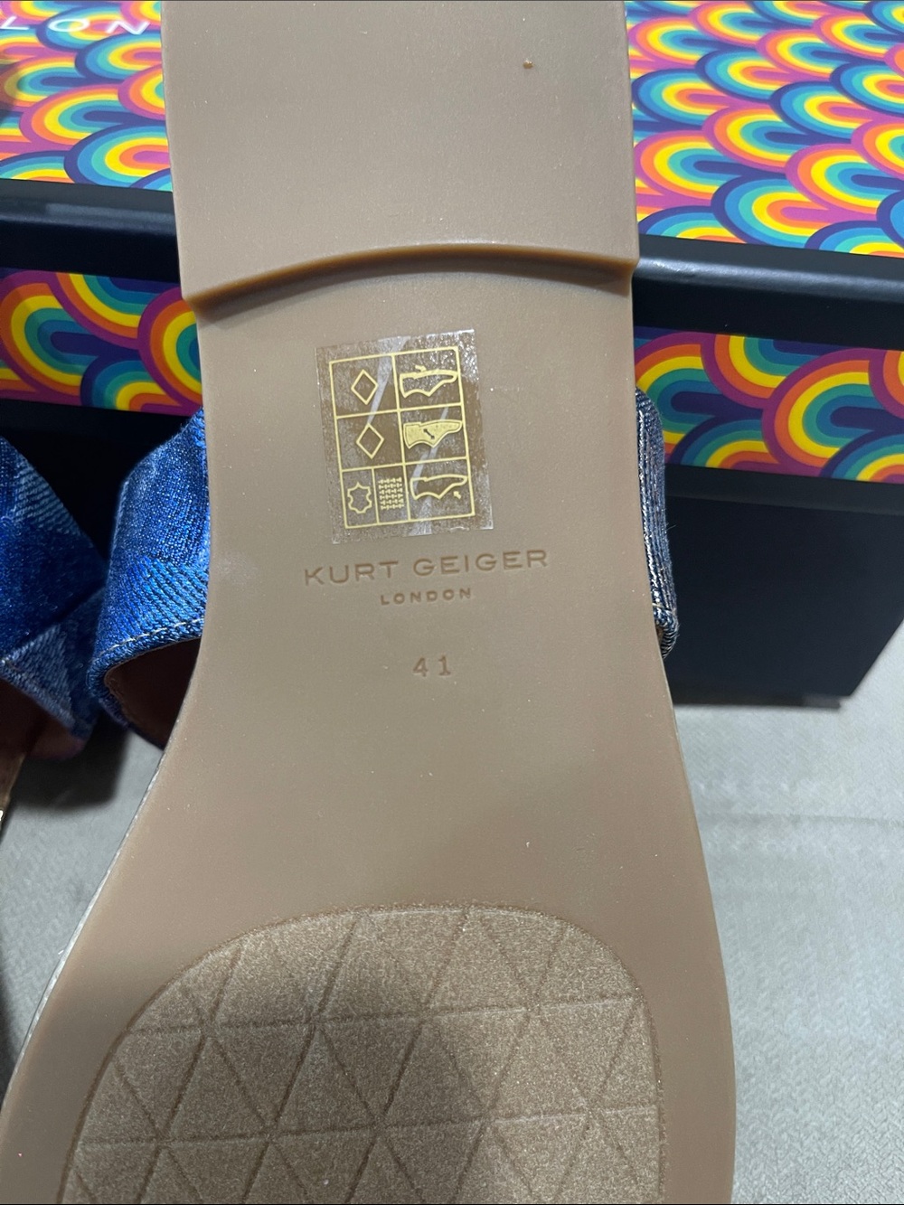 Kurt Geiger Kensington T -Bar Denim Sandal - Picture 6 of 8